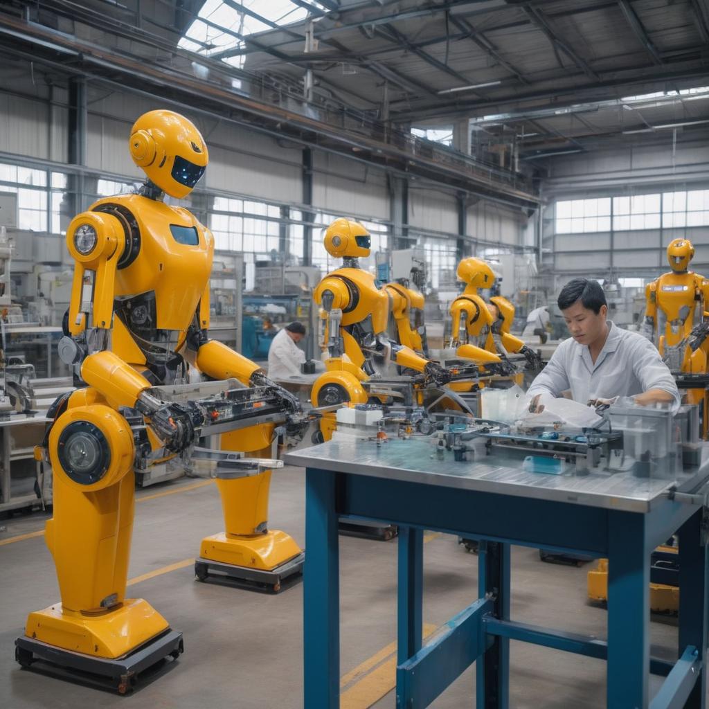 Robots in factory working with humans